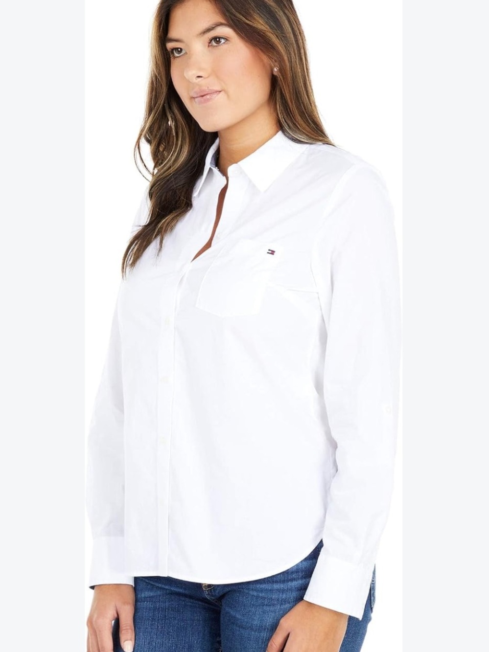 Tommy Hilfiger Women’s Cotton Button Up Collared Shirt White